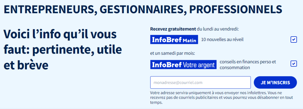 Les infolettres d'InfoBref : « InfoBref Matin » et « InfoBref Votre argent »