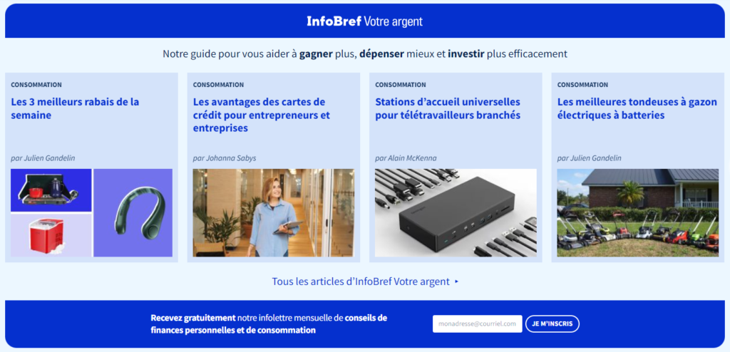 Infolettre mensuelle « InfoBref Votre Argent »