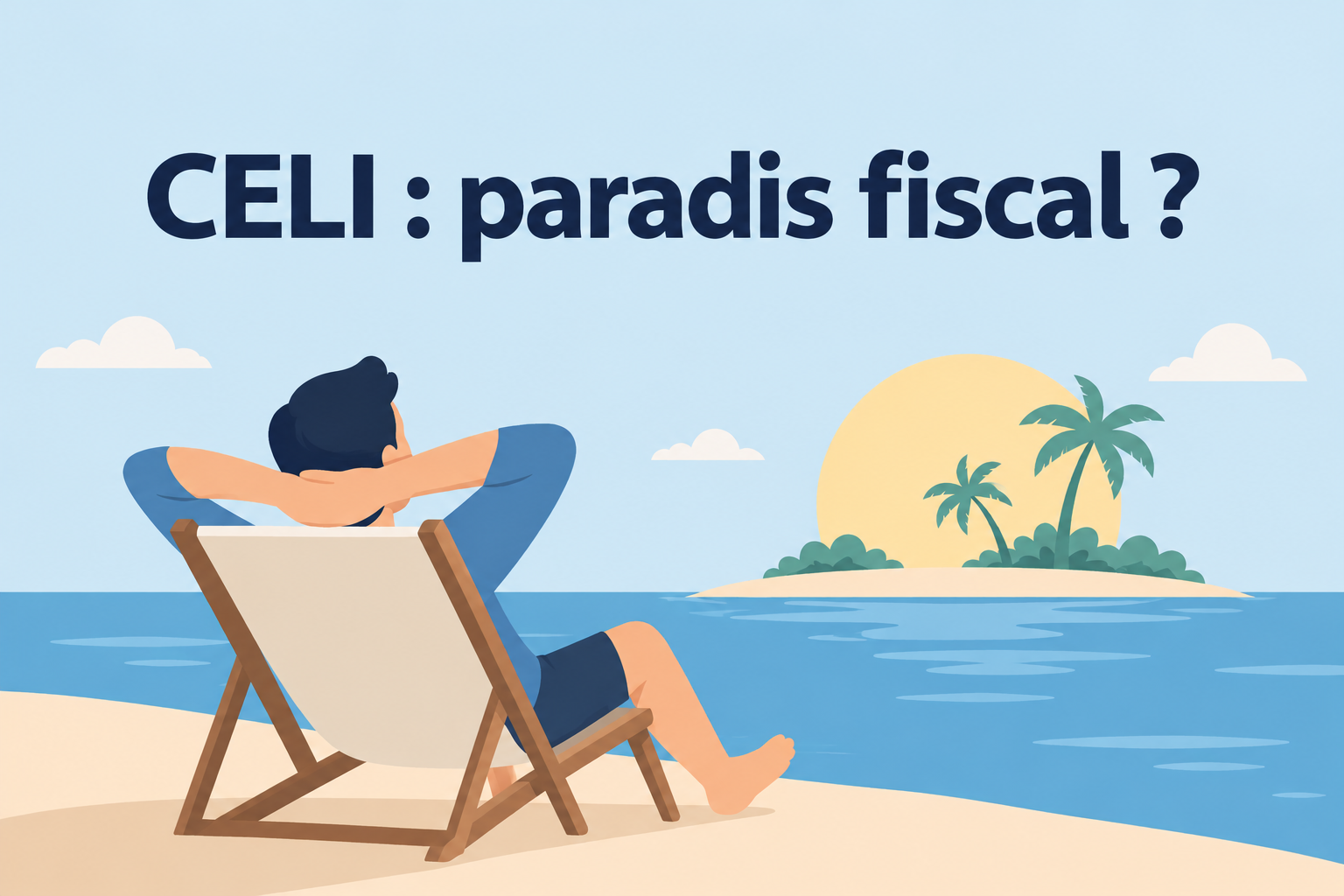 Illustration d'une personne se reposant sur une plage tropicale pour représenter le CELI comme un paradis fiscal légal.