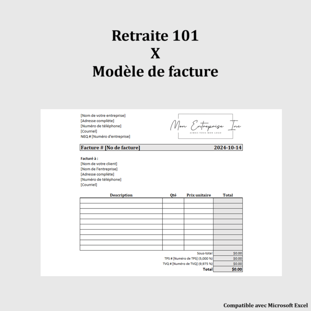 Modèle de facture pour travailleur autonome