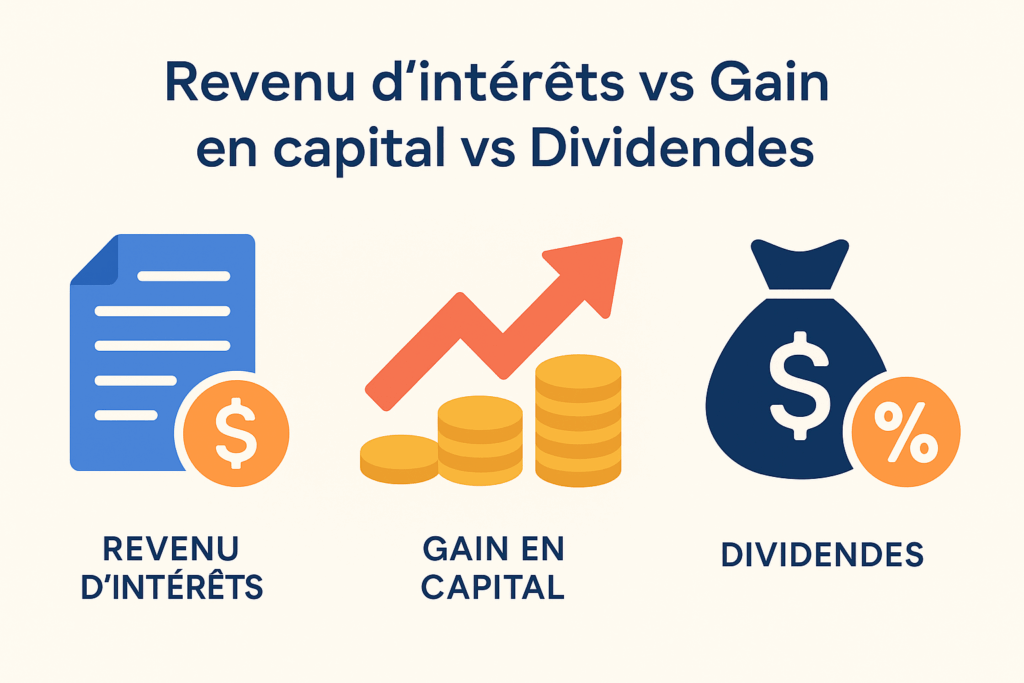 Revenu d’intérêts vs Gain en capital vs Dividendes