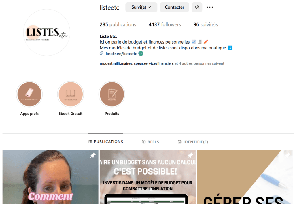 La page Instagram « Listes Etc. » de Annie