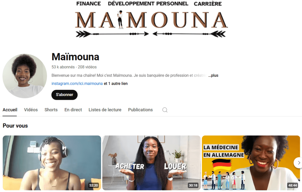 La chaîne YouTube de Maïmouna Faïza