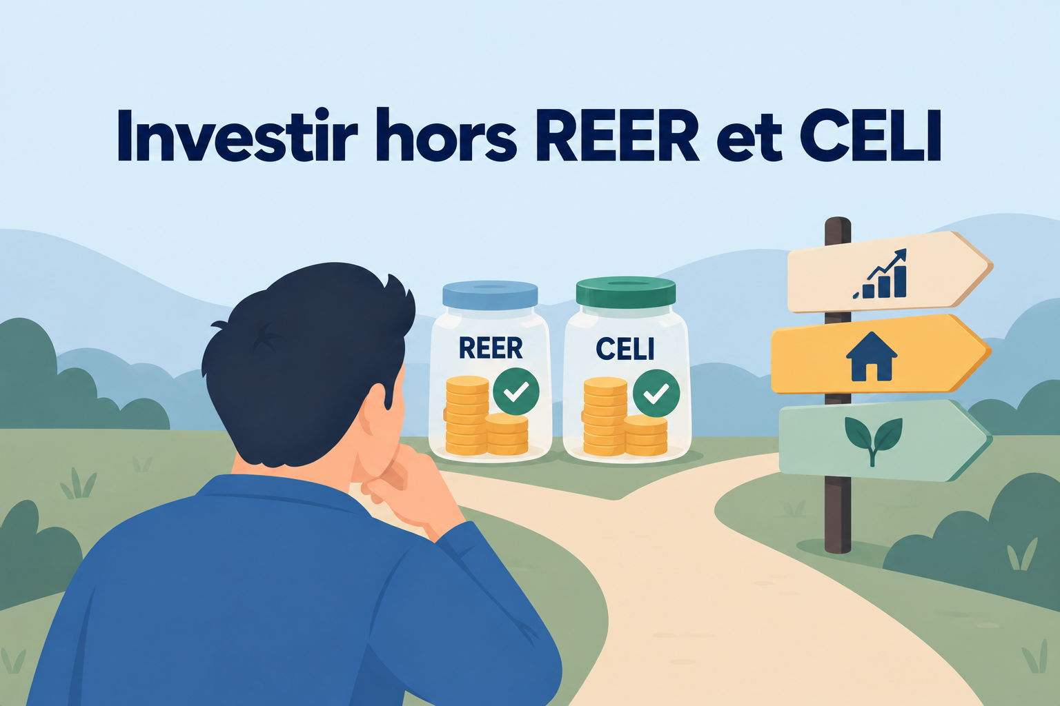 Investir hors REER et CELI : investisseur devant deux comptes maximisés et plusieurs possibilités de placement.