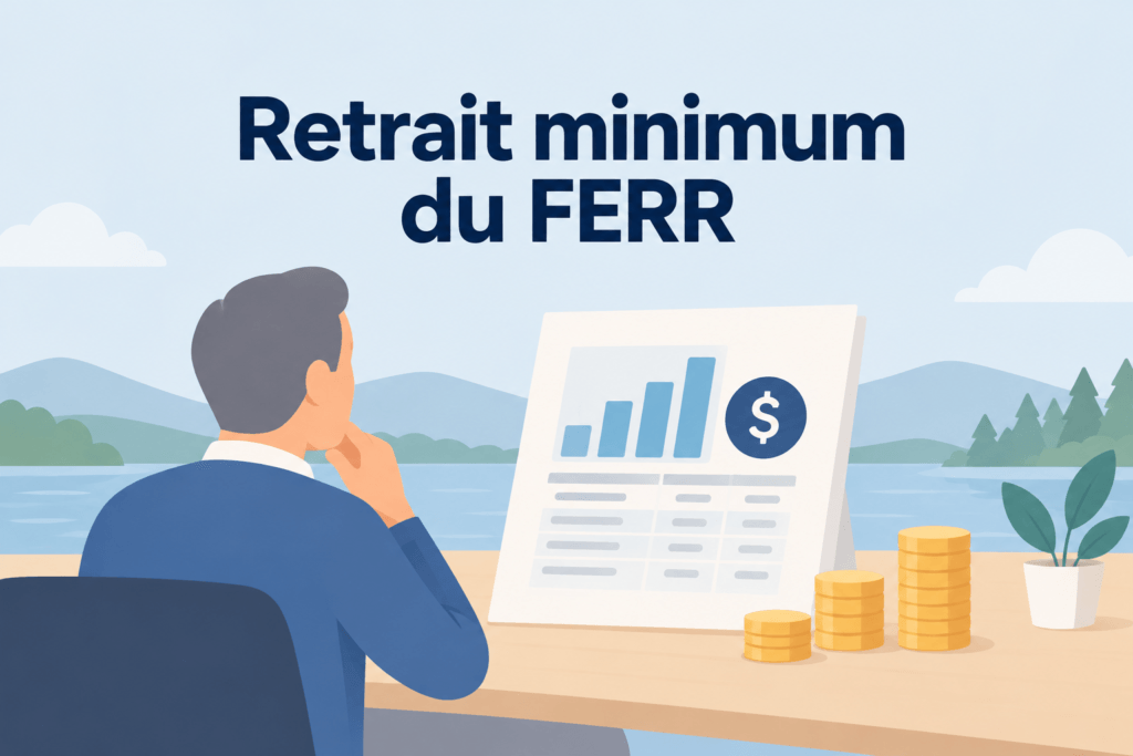 Illustration d'un retraité consultant un tableau financier pour planifier les retraits minimums de son FERR.