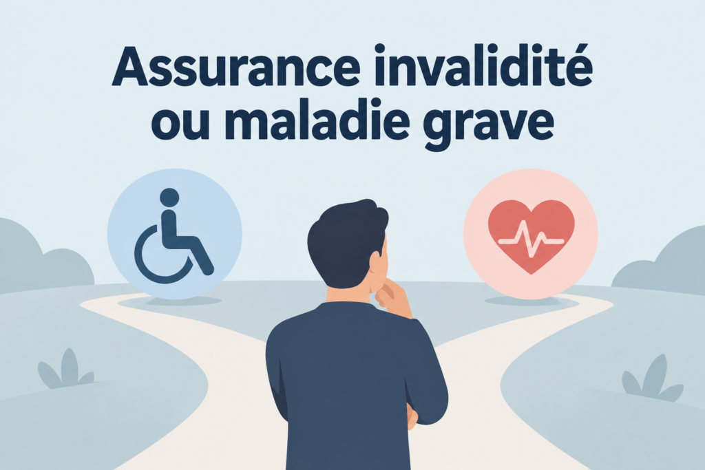Illustration d'une personne devant deux chemins représentant l'assurance invalidité et l'assurance maladies graves.