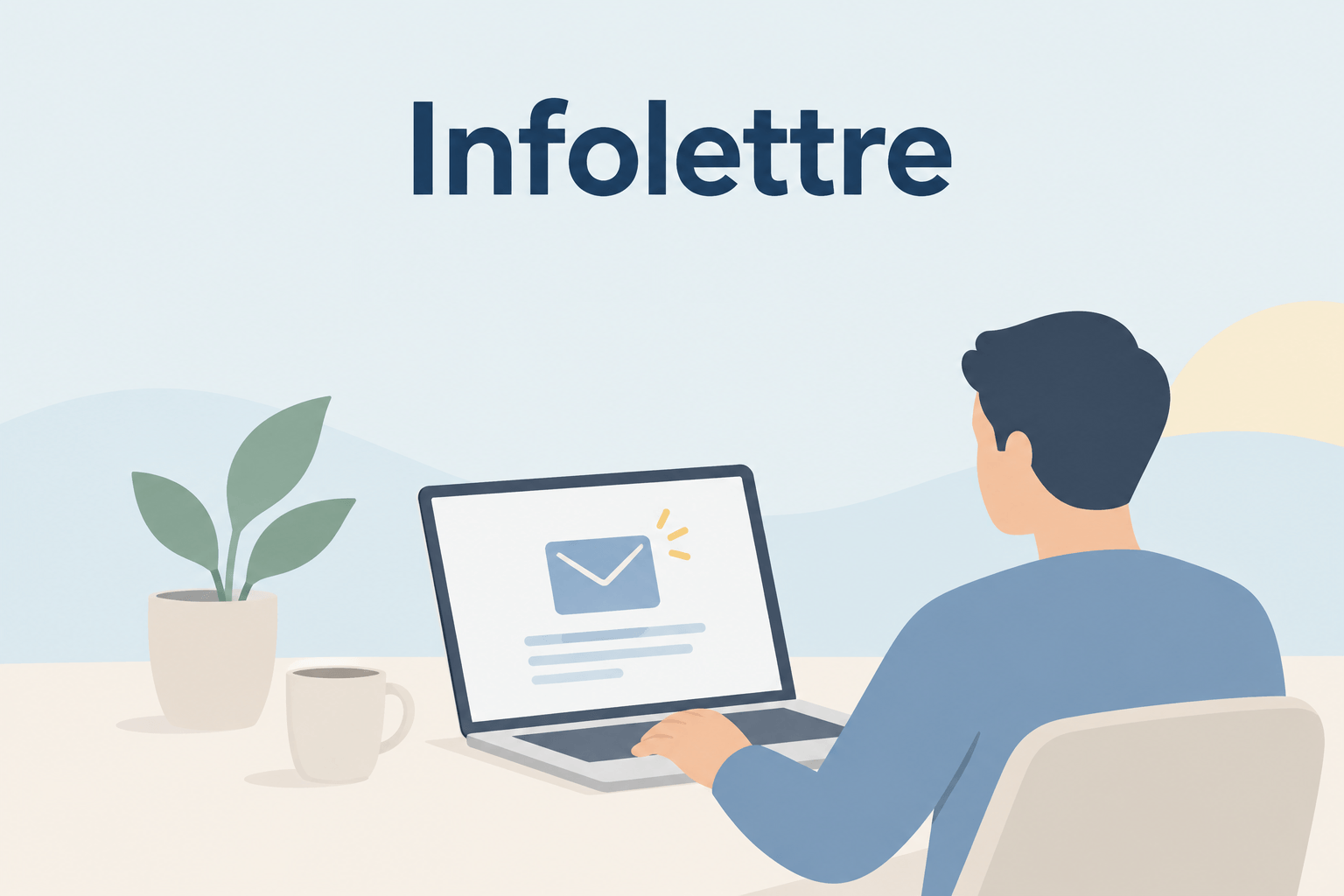 Illustration d'une infolettre de Retraite101 avec un ordinateur portable affichant un courriel.